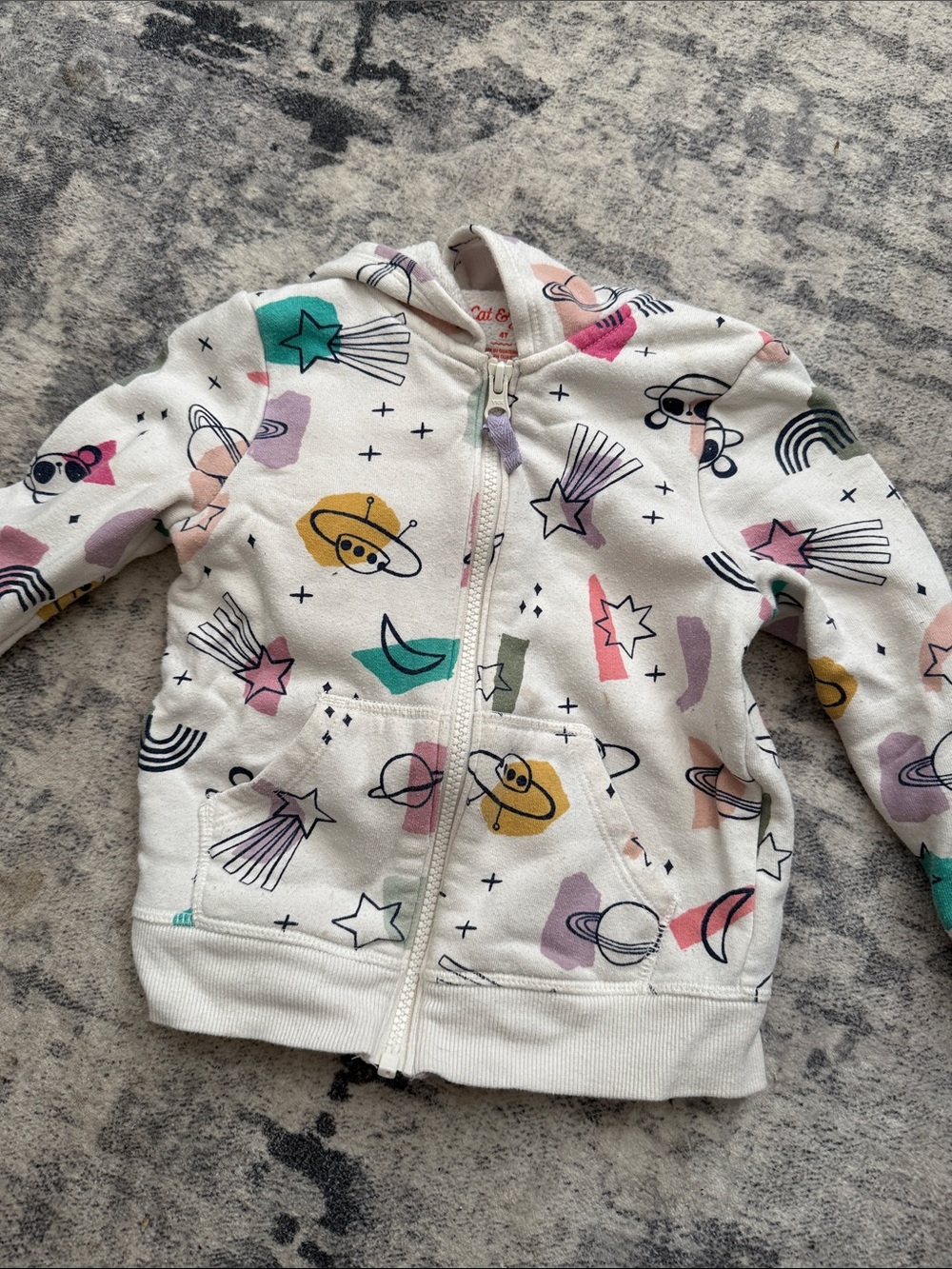 Cat & Jack White Zip-Up Hoodie with Multi-Color Space Print